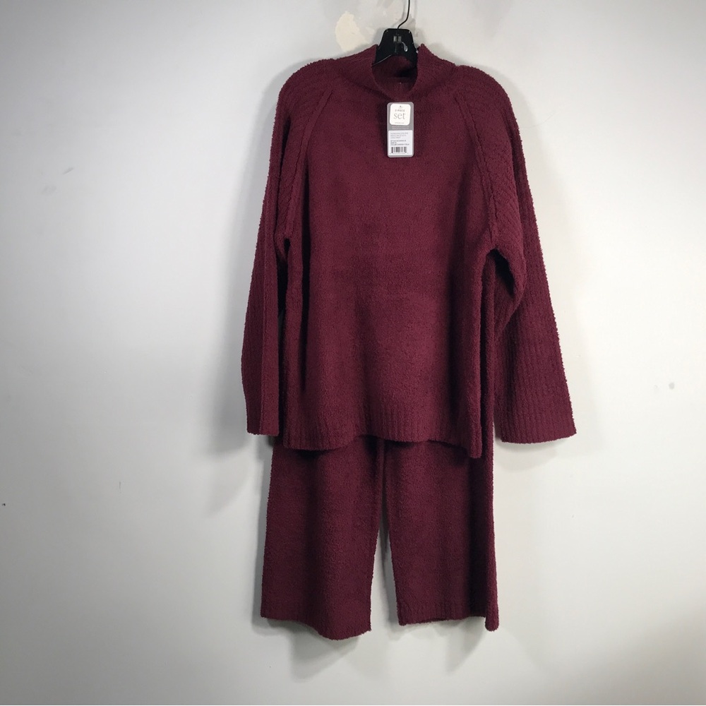 Softies PJ Marshmallow Rib Mock Neck & Pant Set, Women's Size XL - Cherry Cola